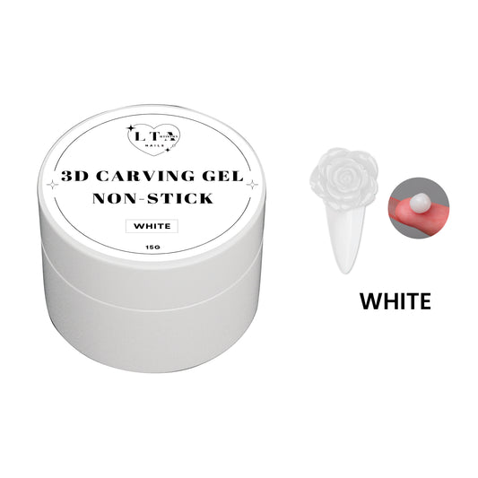 White container of 3D carving gel with a rose-shaped tool and color swatch on a white background