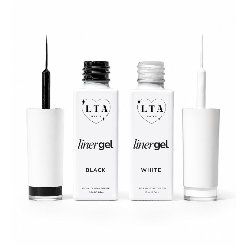 Black and White liner gel polish includes a built-in precision brush for maximum control, perfect for fine line art, French tips, florals, chrome details, and custom nail designs.