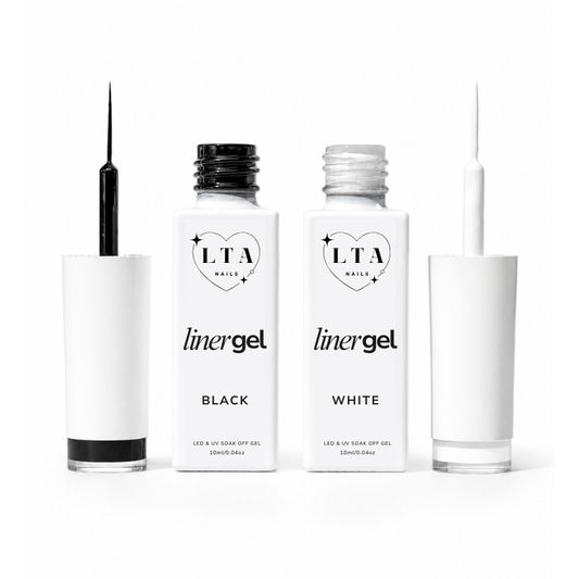 Black and White liner gel polish includes a built-in precision brush for maximum control, perfect for fine line art, French tips, florals, chrome details, and custom nail designs.