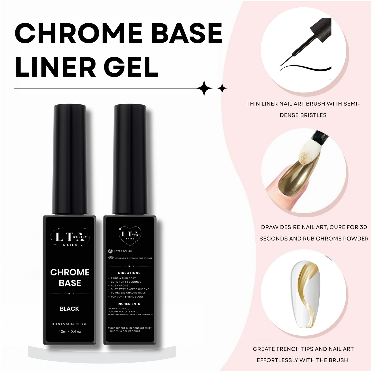 Chrome Base Liner Gel Polish in Black 12ml
