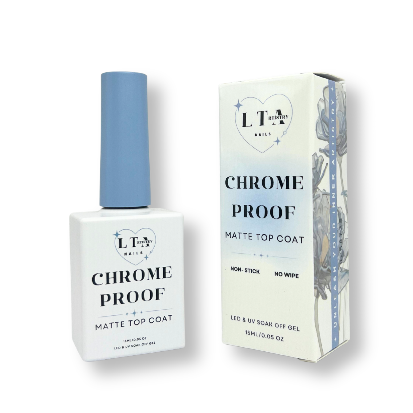 Chrome Proof Matte Top Coat bottle and packaging on a white background