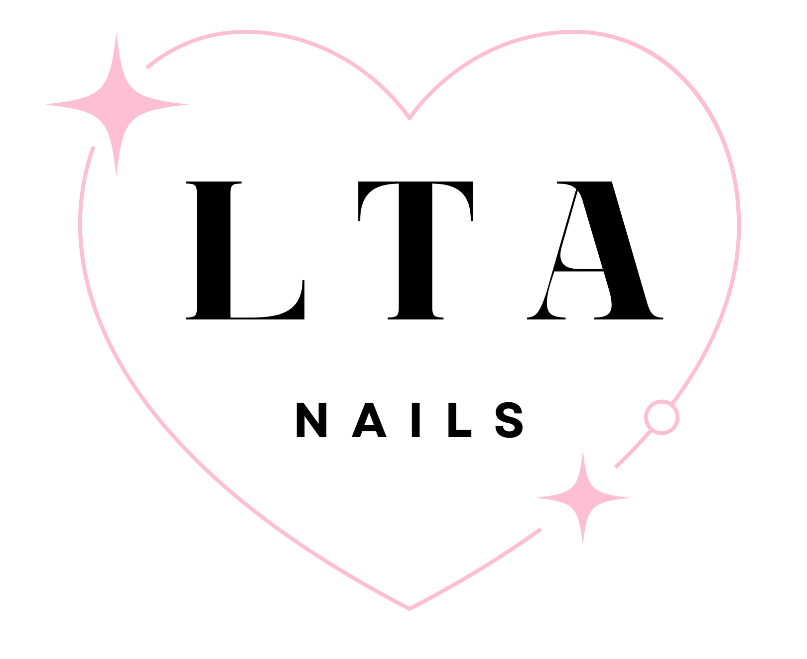 Logo for LTA Nails with a pink heart and stars on a white background
